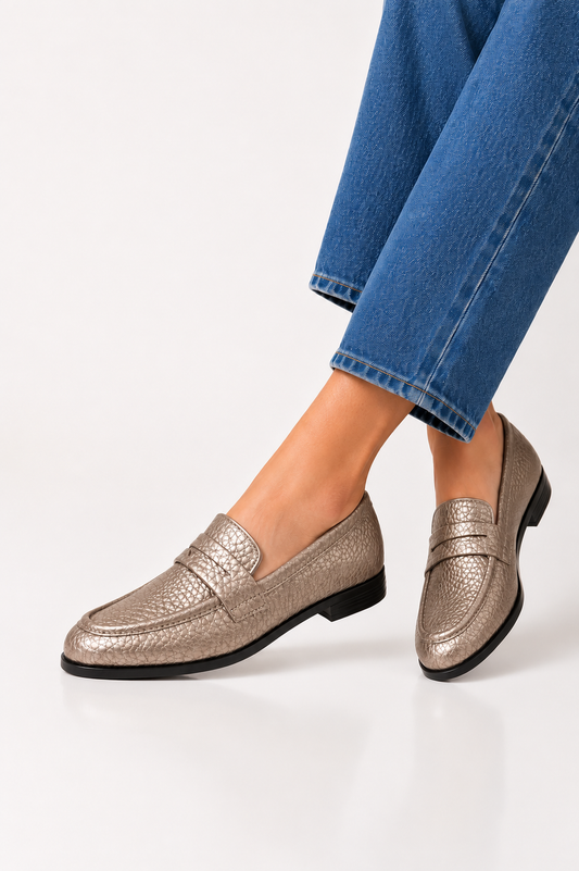 Classic Penny Loafer Flat - Smokey Silver