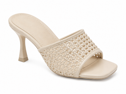 Aria Woven Slide Heels - Beige