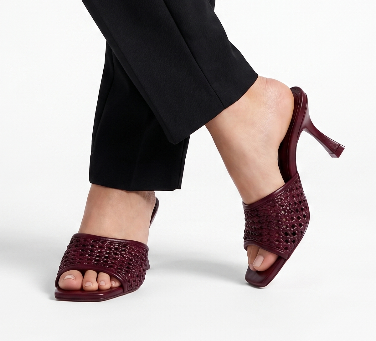 Aria Woven Slide Heels - Burgundy