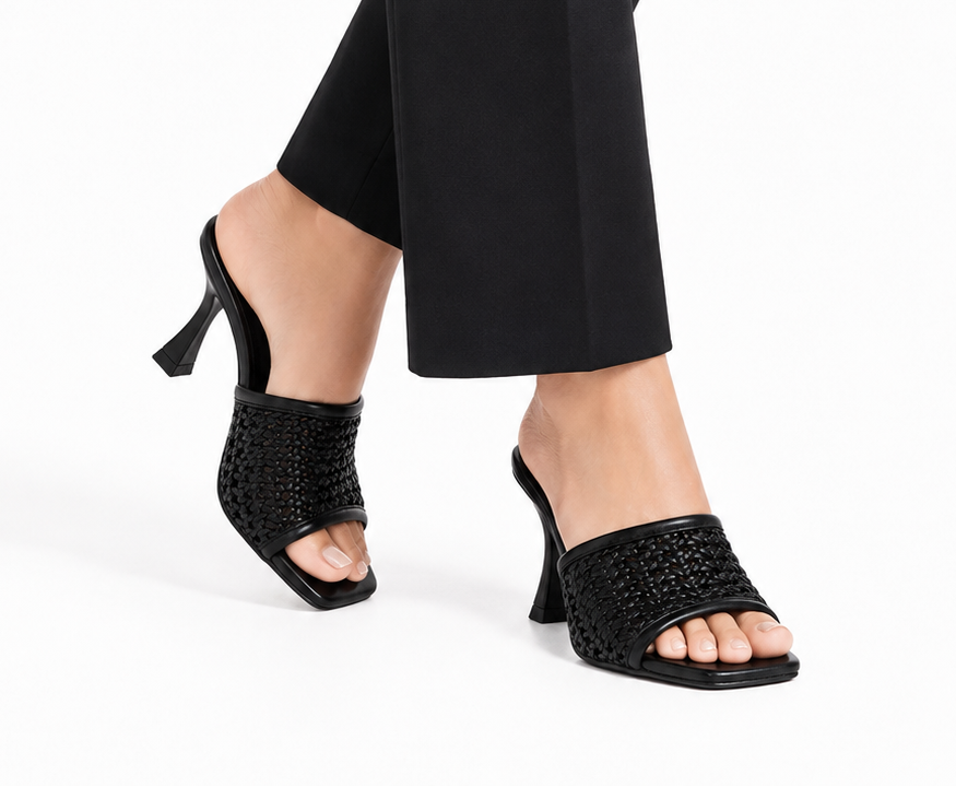 Aria Woven Slide Heels - Black