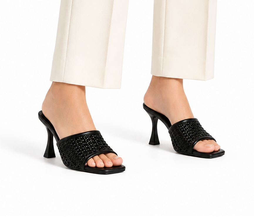 Aria Woven Slide Heels - Black