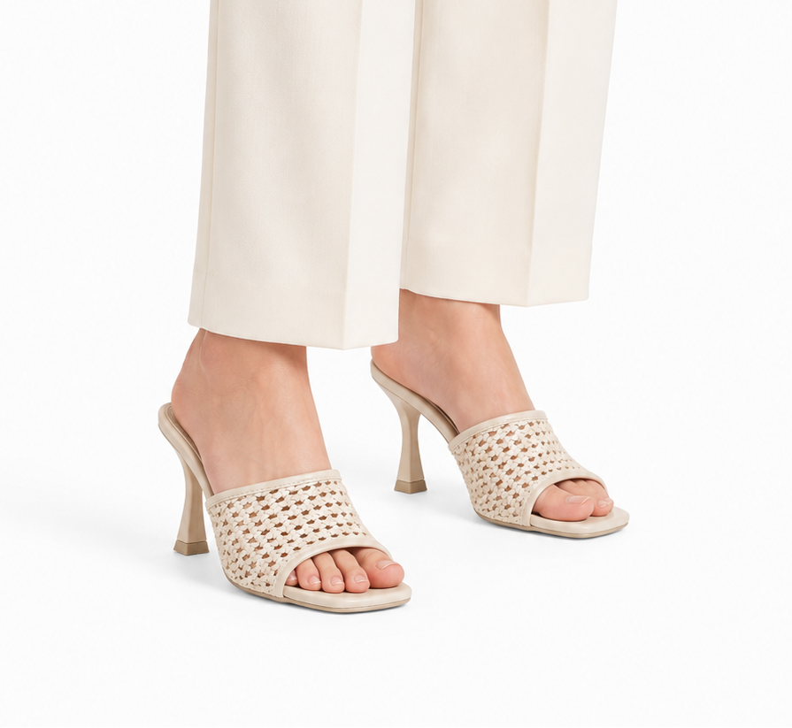 Aria Woven Slide Heels - Beige