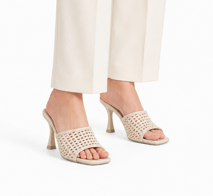 Aria Woven Slide Heels - Beige