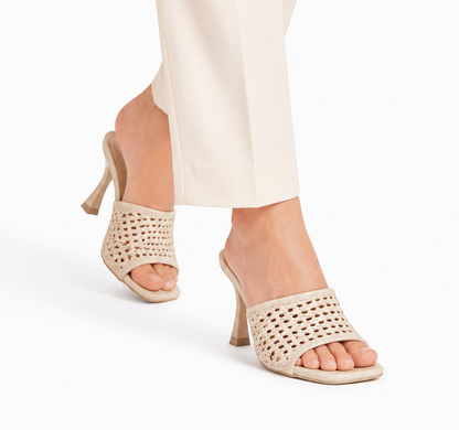 Aria Woven Slide Heels - Beige