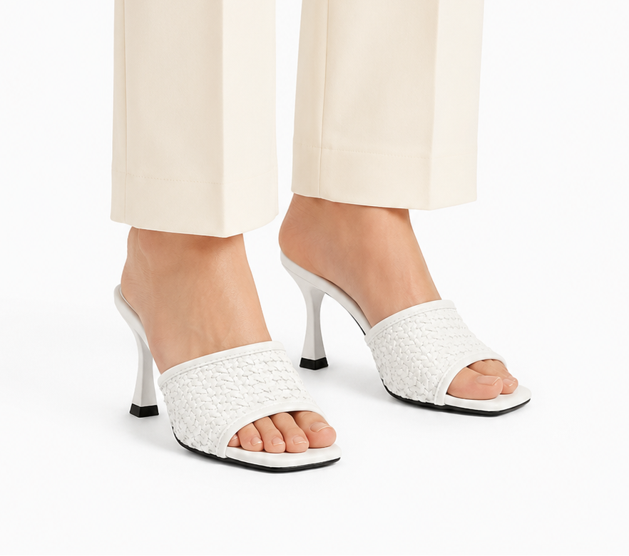 Aria Woven Slide Heels - White
