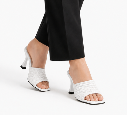 Aria Woven Slide Heels - White