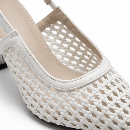 Luna Woven Slingback Heels - white