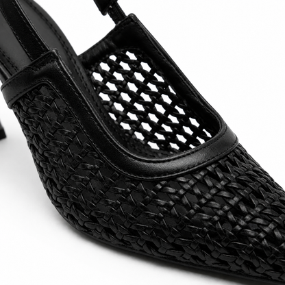 Luna Woven Slingback Heels - Black
