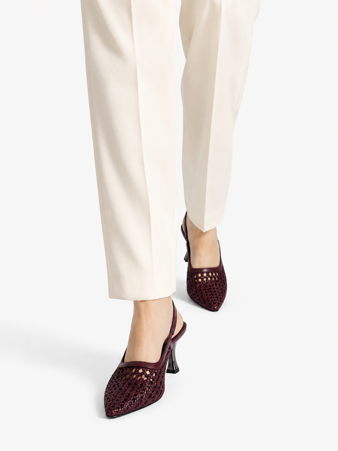 Luna Woven Slingback Heels - Burgundy