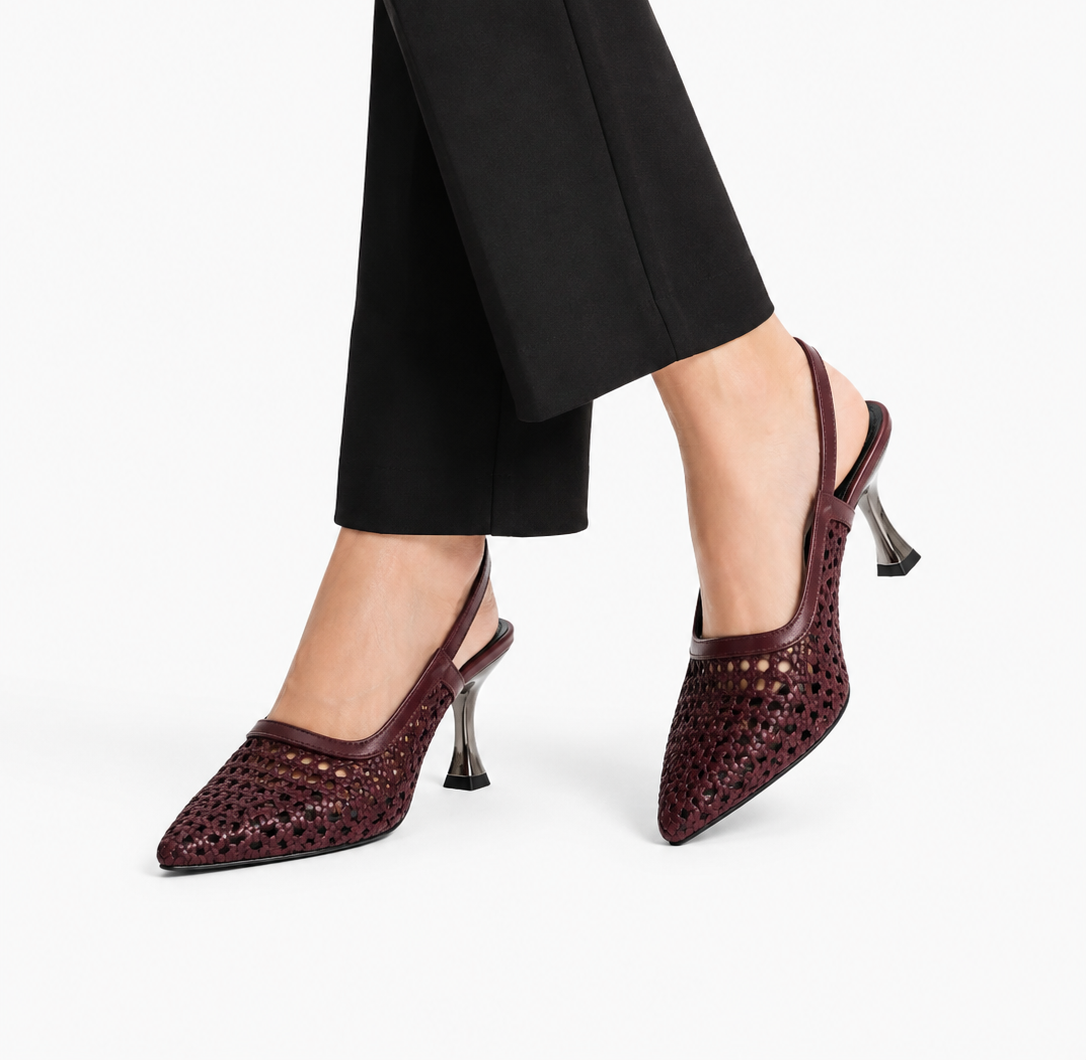 Luna Woven Slingback Heels - Burgundy