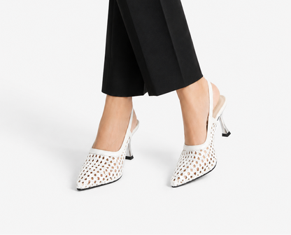 Luna Woven Slingback Heels - white