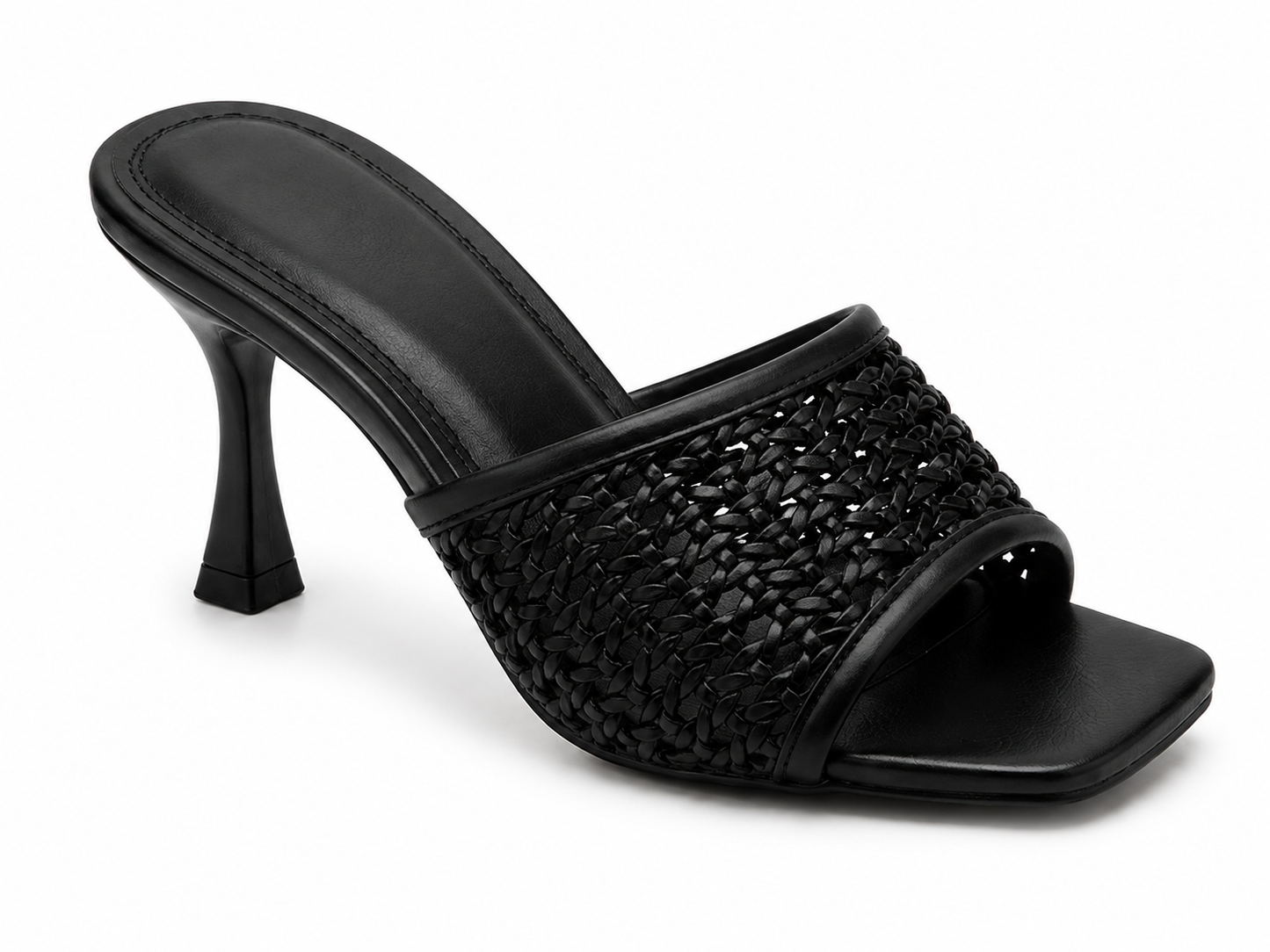 Aria Woven Slide Heels - Black