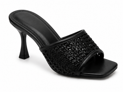 Aria Woven Slide Heels - Black