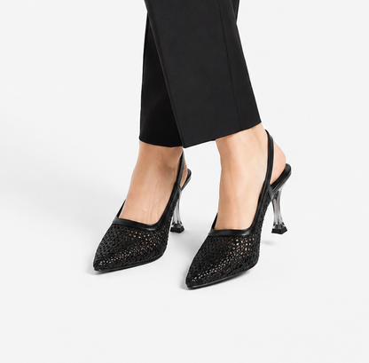 Luna Woven Slingback Heels - Black