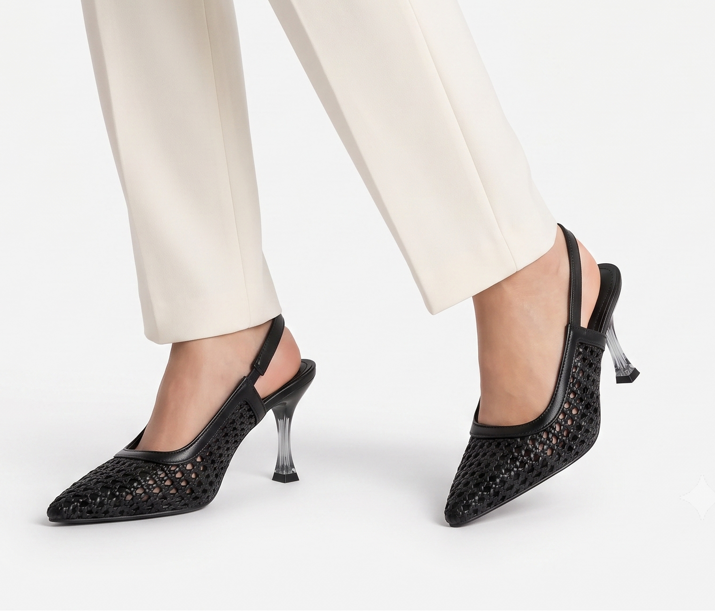 Luna Woven Slingback Heels - Black