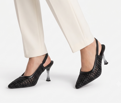 Luna Woven Slingback Heels - Black