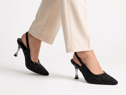Luna Woven Slingback Heels - Black