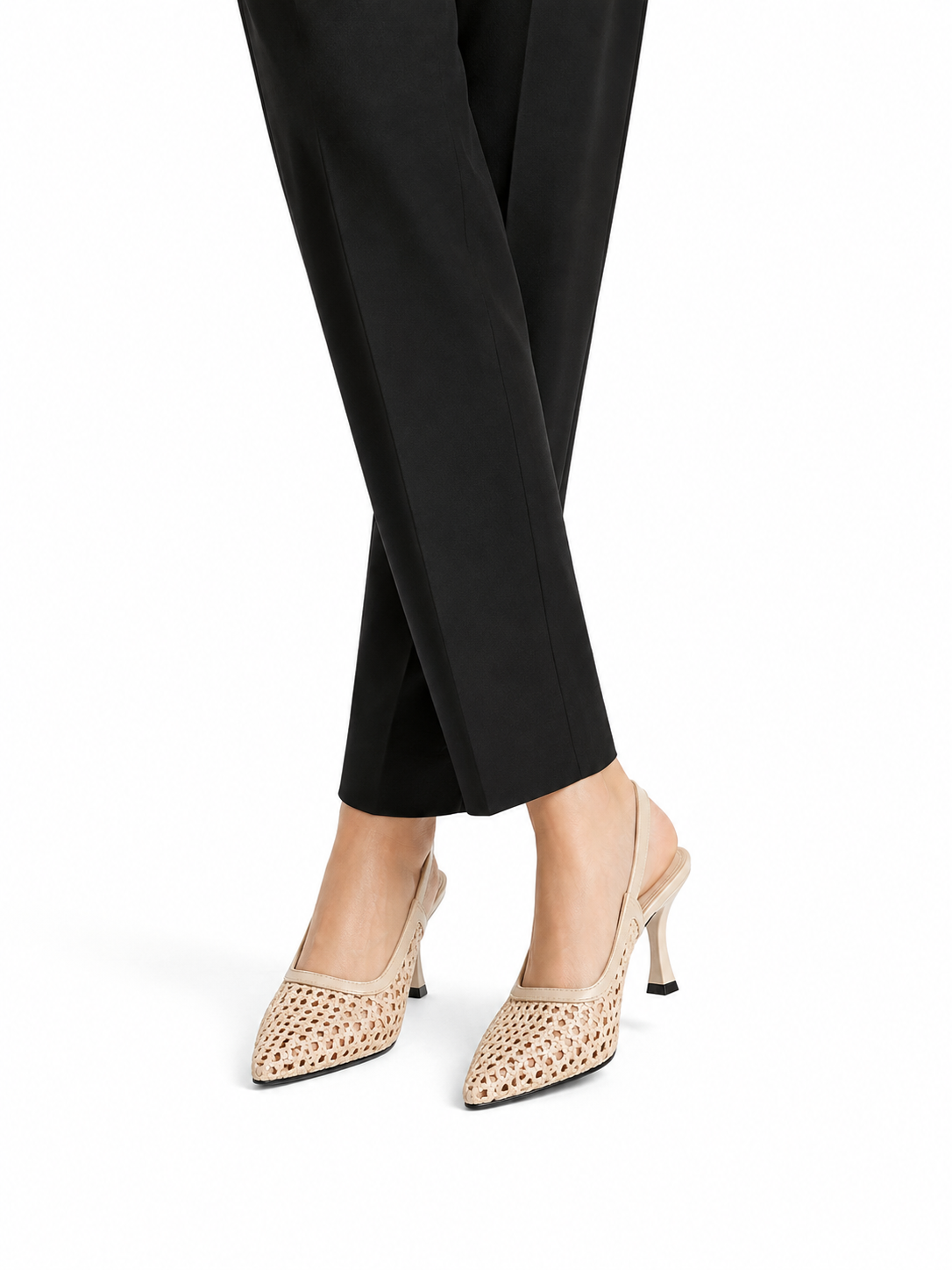 Luna Woven Slingback Heels - Beige