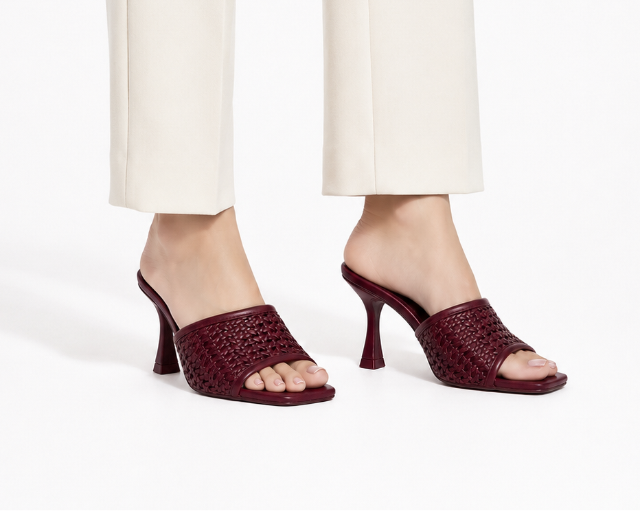 Aria Woven Slide Heels - Burgundy