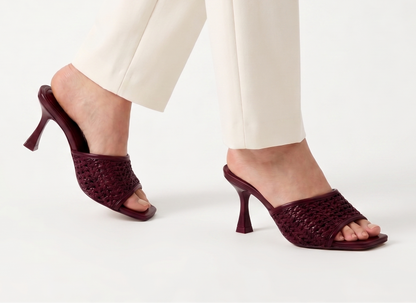 Aria Woven Slide Heels - Burgundy