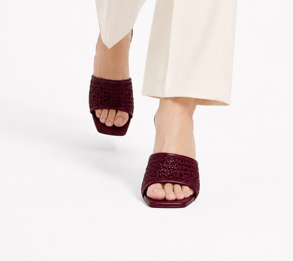 Aria Woven Slide Heels - Burgundy